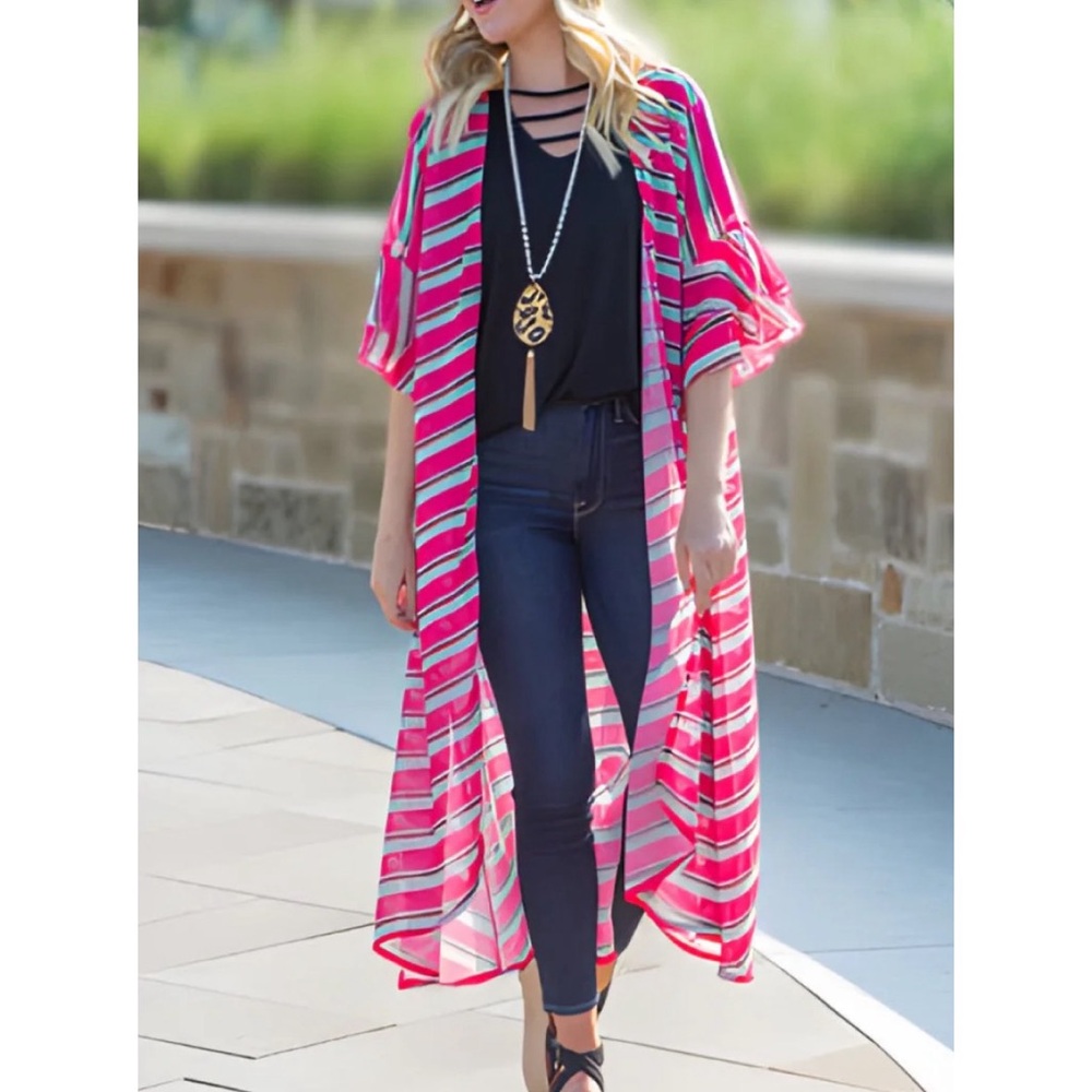 Grace & Emma Multi Colored Leo Print Western Duster Kimono Shawl